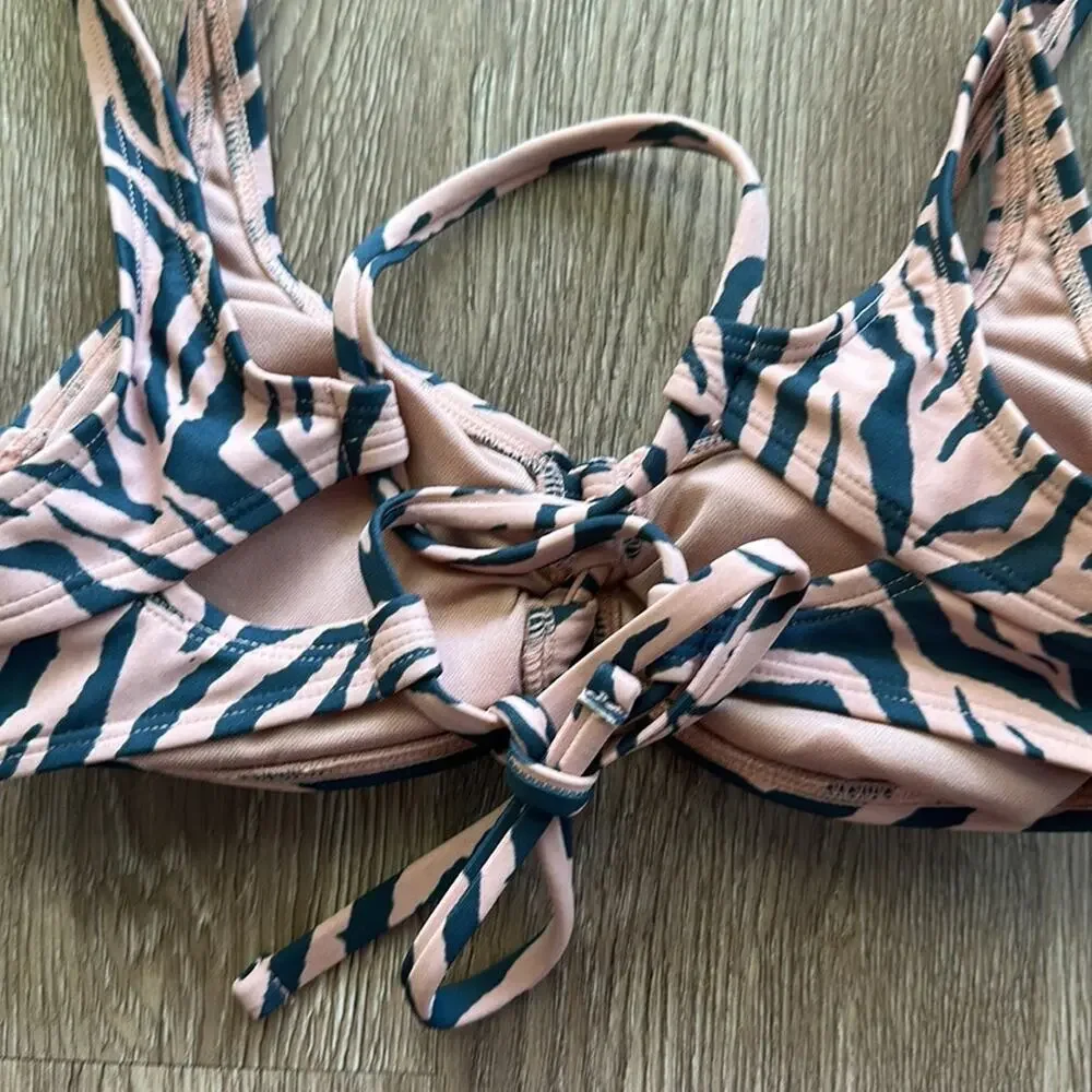 Xhilaration Lace Up Bralette Bikini‎ Top Tan & Black Tiger Print Size Small